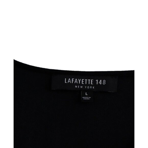 Lafayette 148 Women's Large Black Silk Blouse Top Slit V-Neck Long Sleeve Tunic - Picture 3 of 6